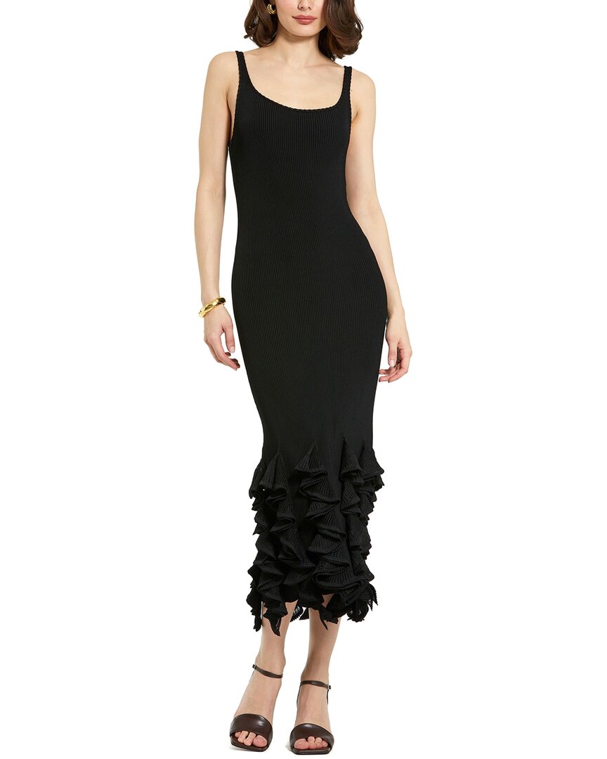 Mac Duggal Rib Knit Sleeveless Ruffle Hem Midi Dress