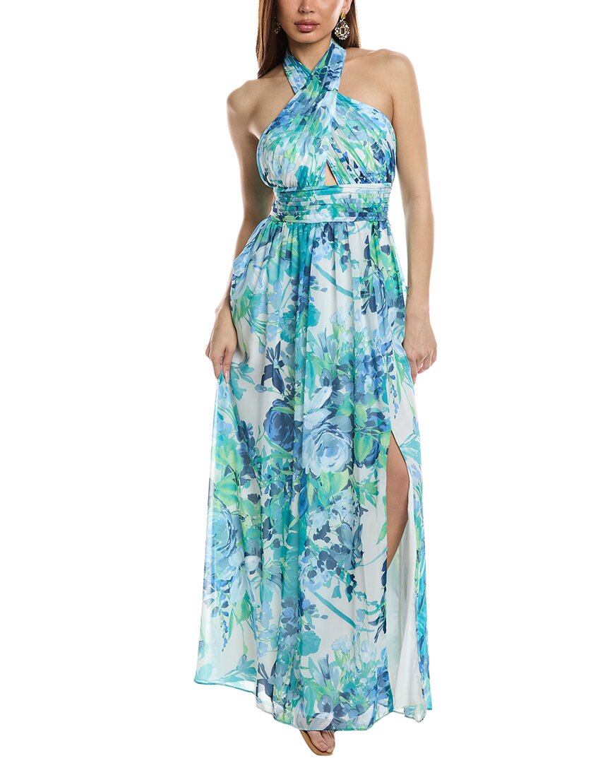 Eliza J Womens Halter Pleated Evening Dress In Green