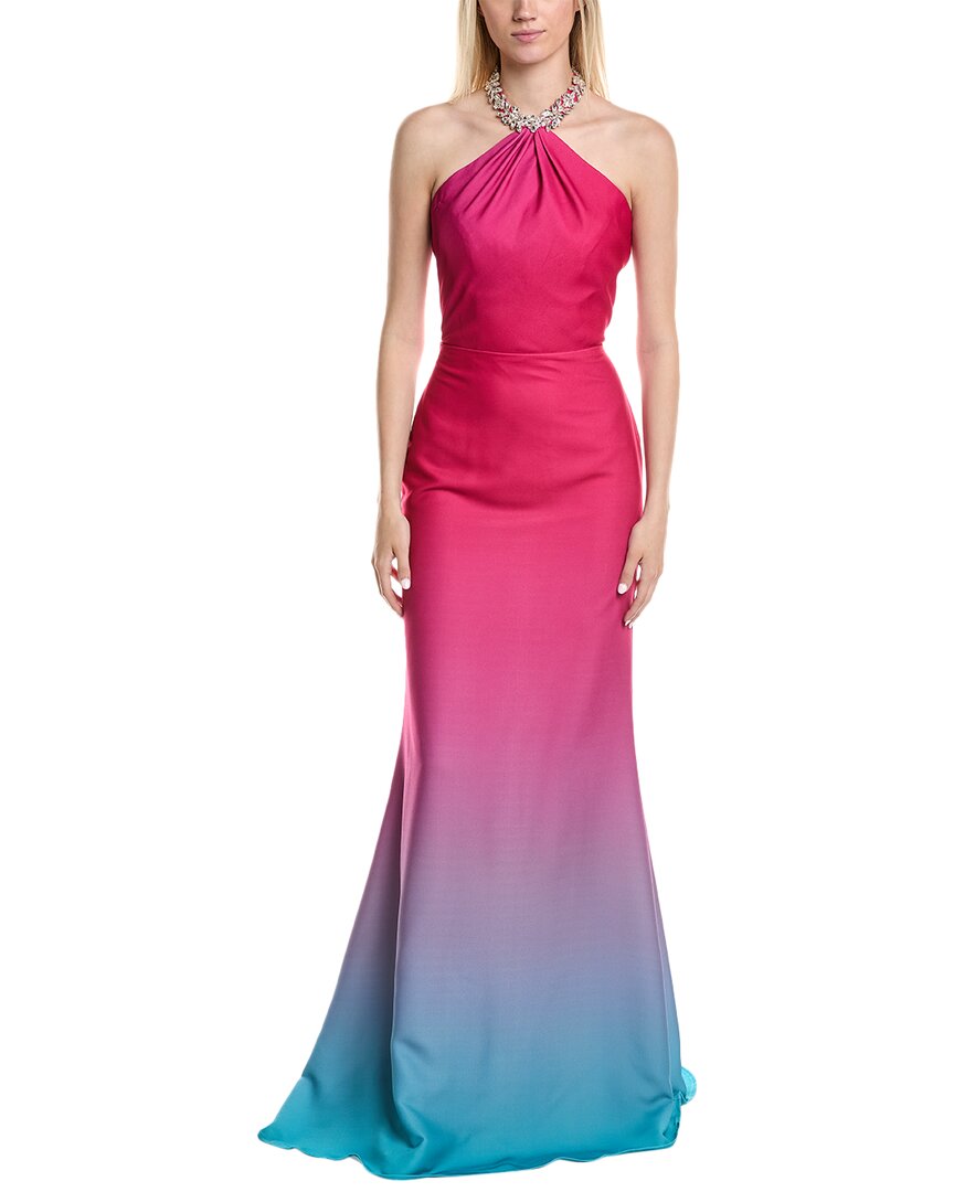 Rene Ruiz Halter Neck Ombre Crepe Mermaid Gown