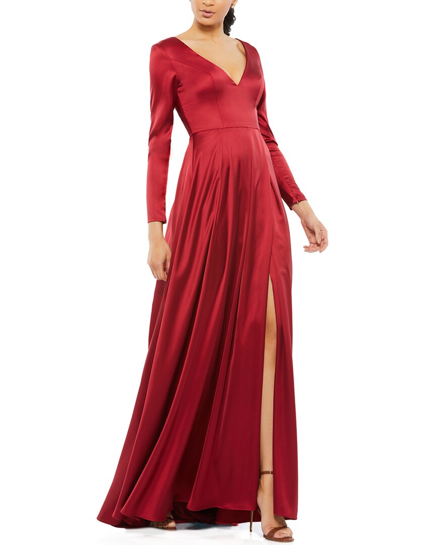 Mac Duggal Long Sleeve Satin A-line Gown