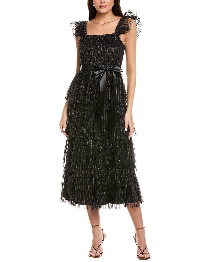 Tahari Asl Pleated Tiered Metallic Dress