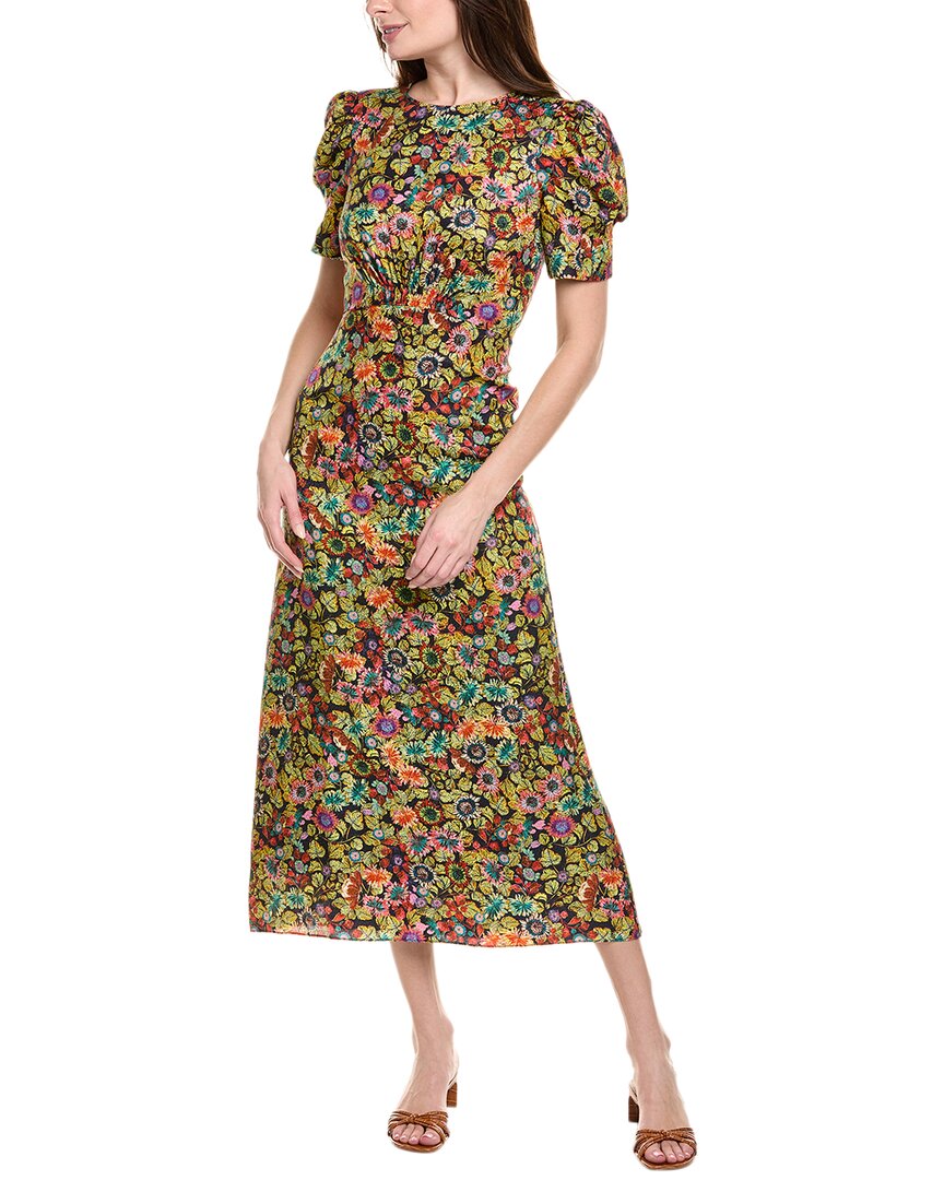 Saloni Dotty Stamped Satin Silk Midi Dress In Multi