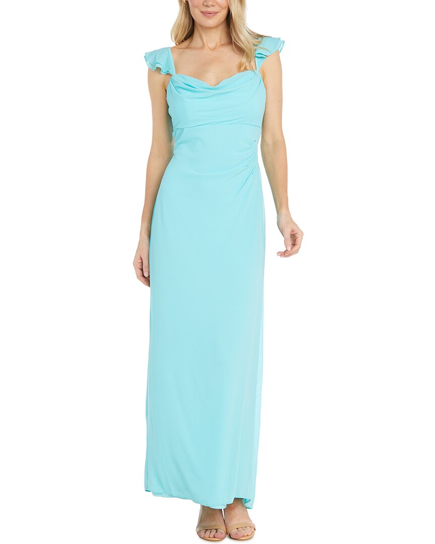 R & M Richards Rm Richards Souffle Crepe Chiffon Maxi Dress In Blue