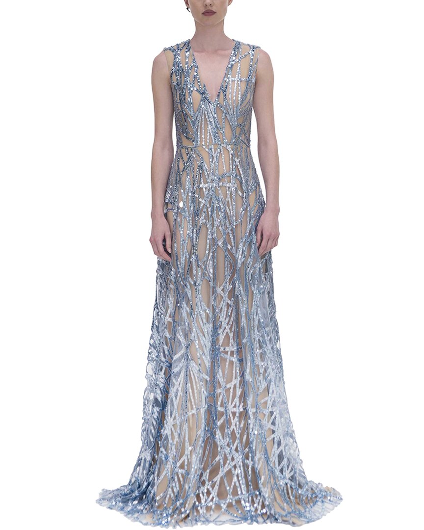 Reem Acra V-neck Silk Gown
