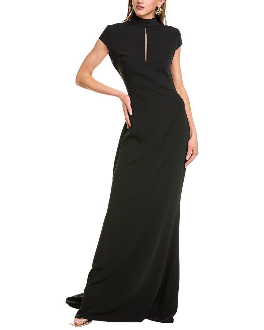 Reem Acra High-neck Cap Sleeve Gown In Black