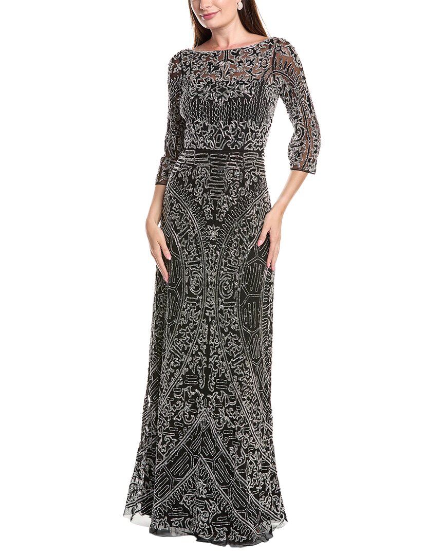 Reem Acra Bateau Neckline Gown In Gray