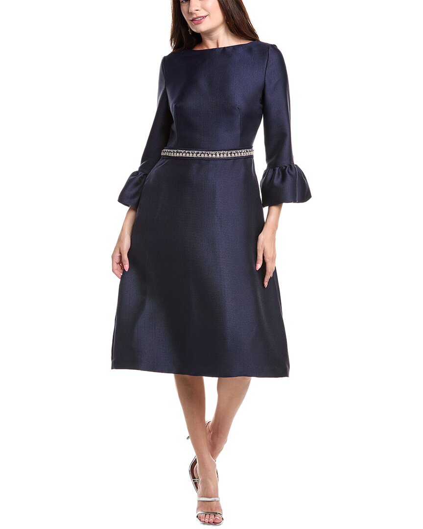Reem Acra Bell Sleeve A-line Cocktail Dress In Blue