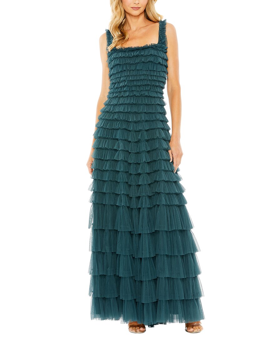 Mac Duggal Ruffled Textured Sleeveless Mesh Gown
