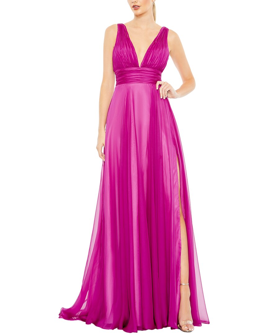 Mac Duggal Draped Sleeveless V Neck Flowy Gown