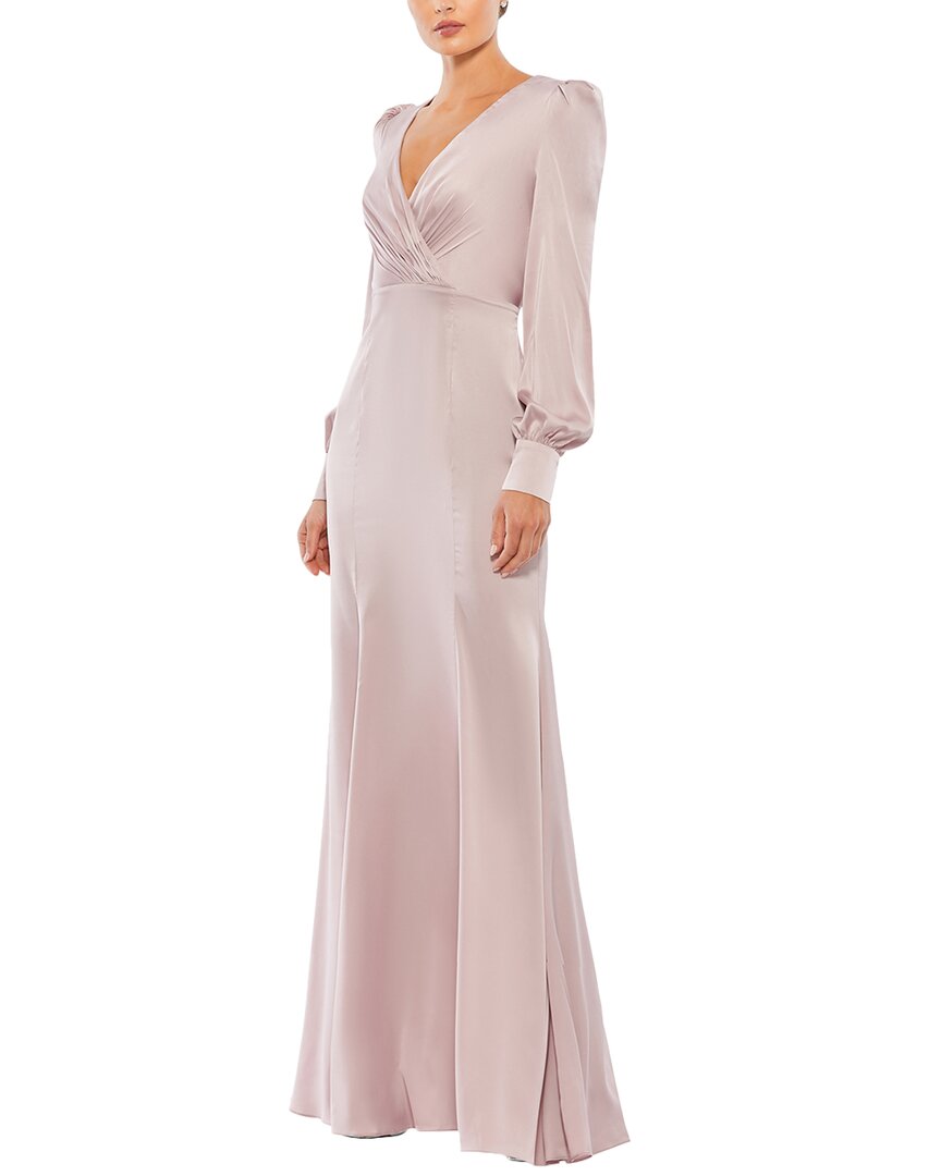 Mac Duggal Empire Long Sleeve Satin Trumpet Gown In Pink