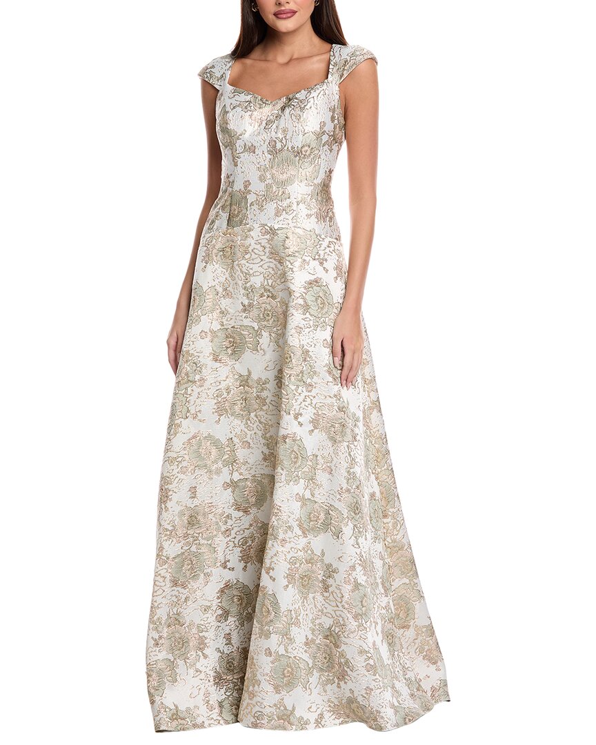 Rene Ruiz Metallic Jacquard Gown In Neutral