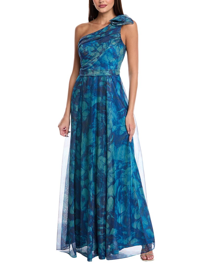 Rene Ruiz One-shoulder Organza Gown In Blue