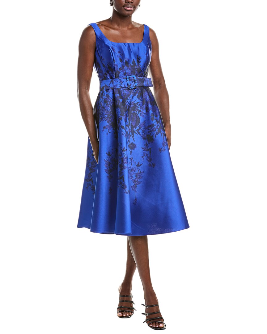 Rene Ruiz Belted A-line Midi Dress In Blue
