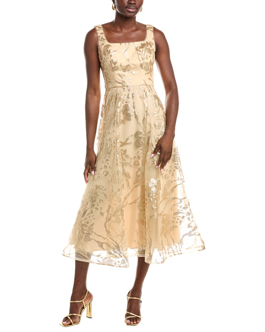 Rene Ruiz Sequin Tulle Midi Dress In Gold