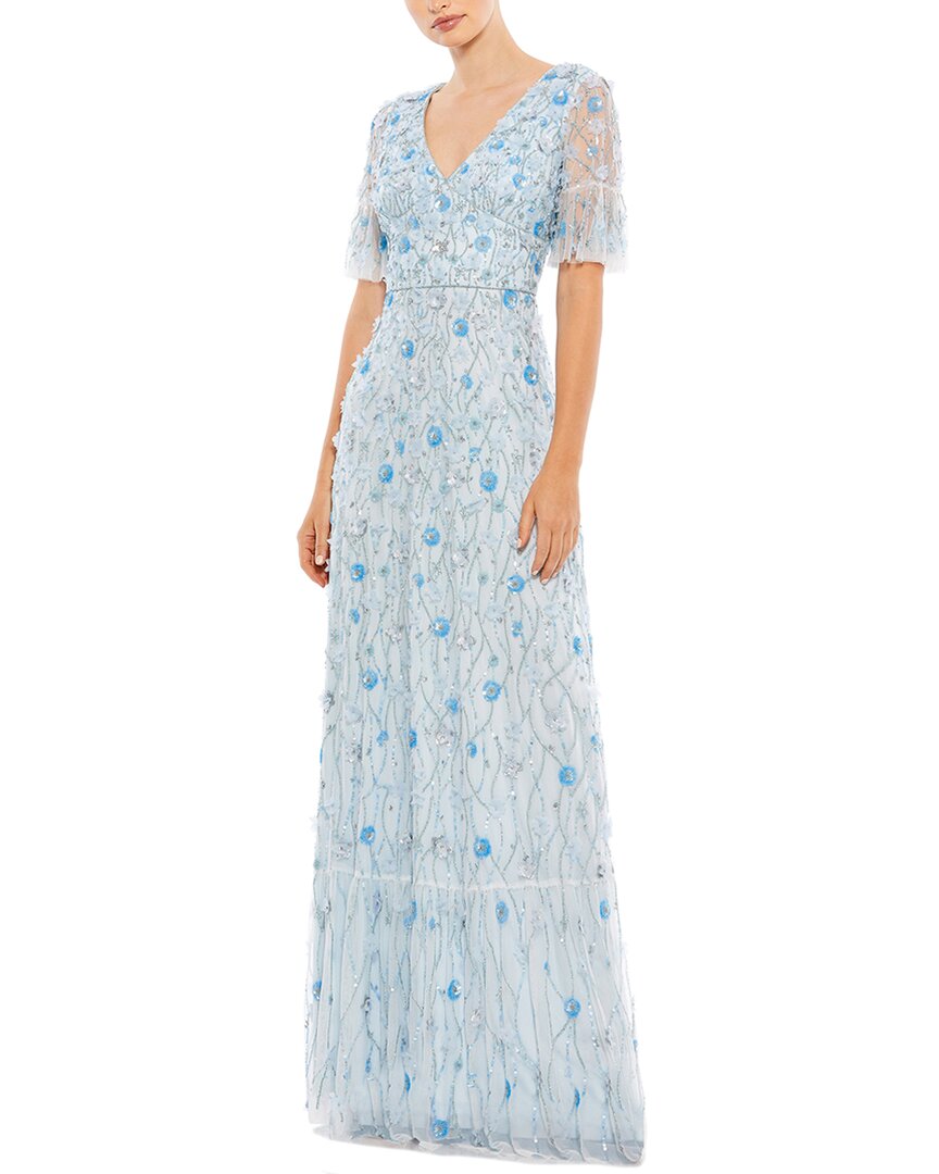 Mac Duggal Embellished Empire Ruffle Hem A-line Gown In Blue