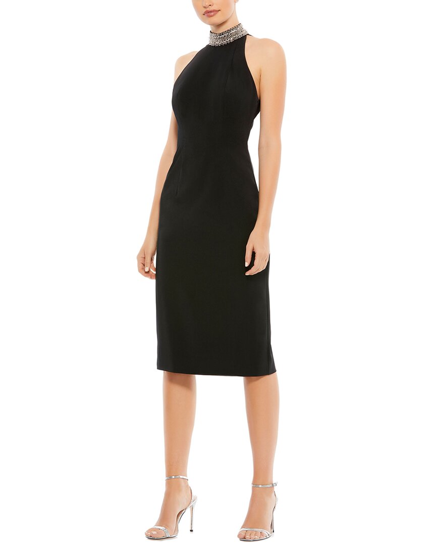 Mac Duggal Open Back Jewel Neck Halter Midi Dress In Black In Black