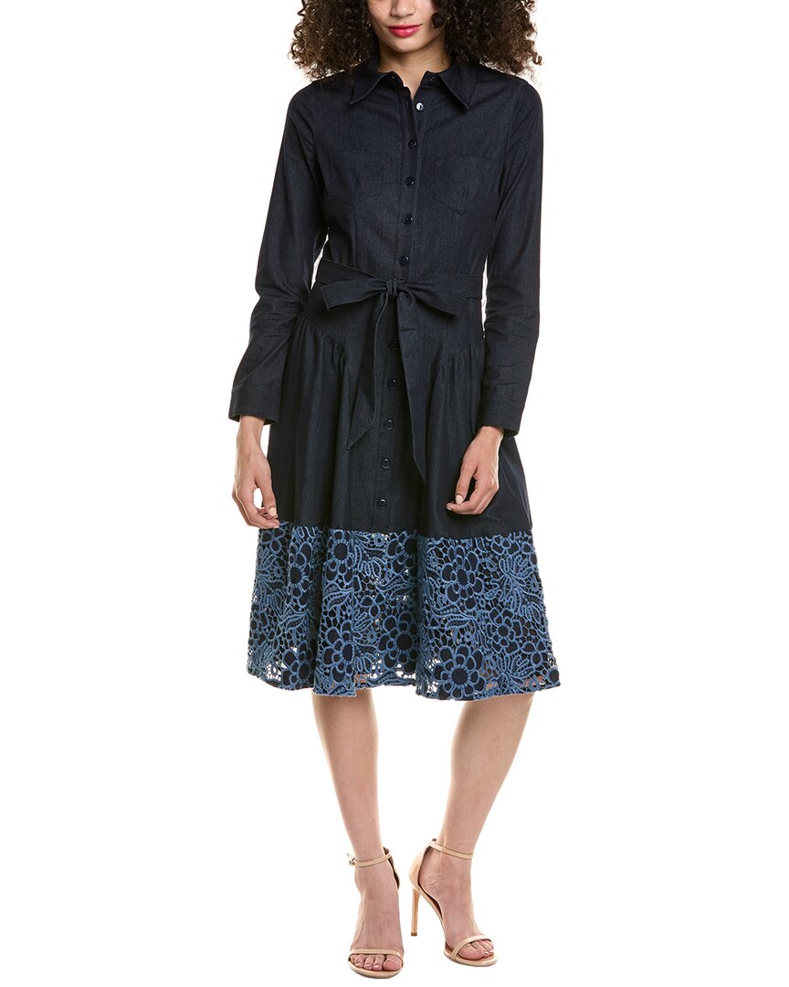 Teri Jon By Rickie Freeman Denim Lace Shirtdress