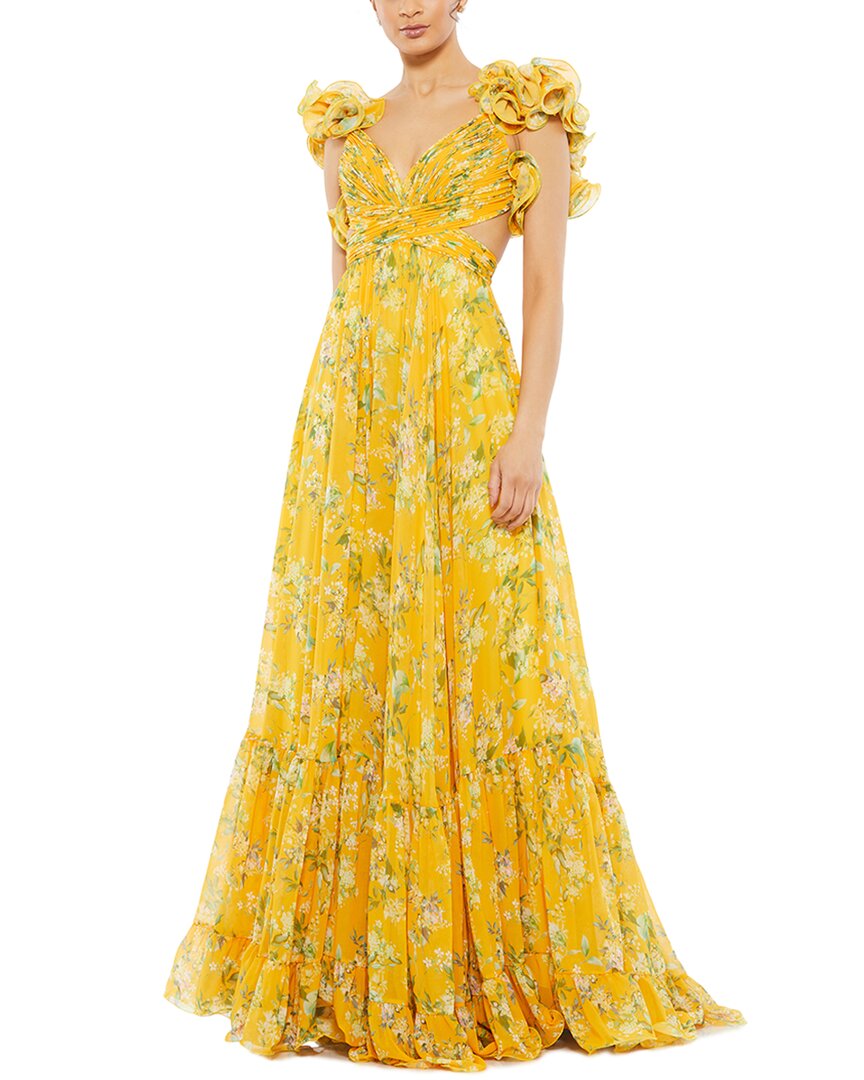 Mac Duggal Floral Chiffon Cutout Ballgown