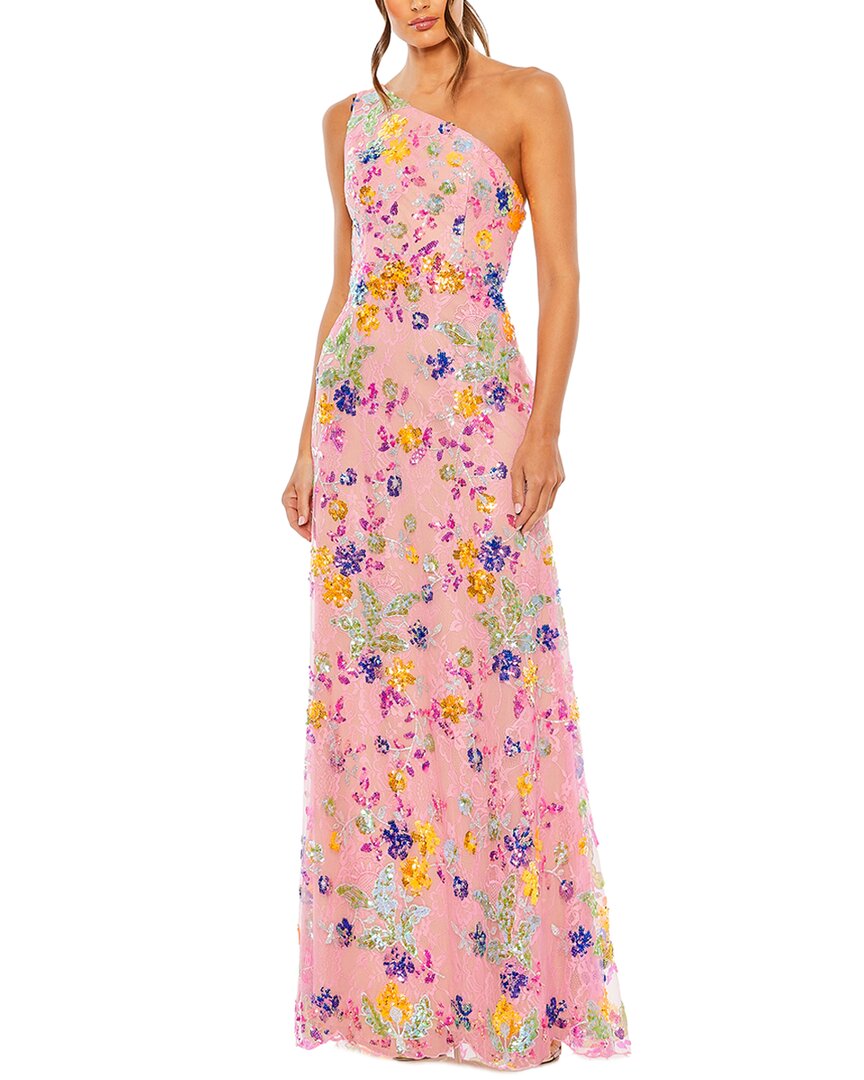 Mac Duggal One Shoulder Floral Sequin Lace Up Gown