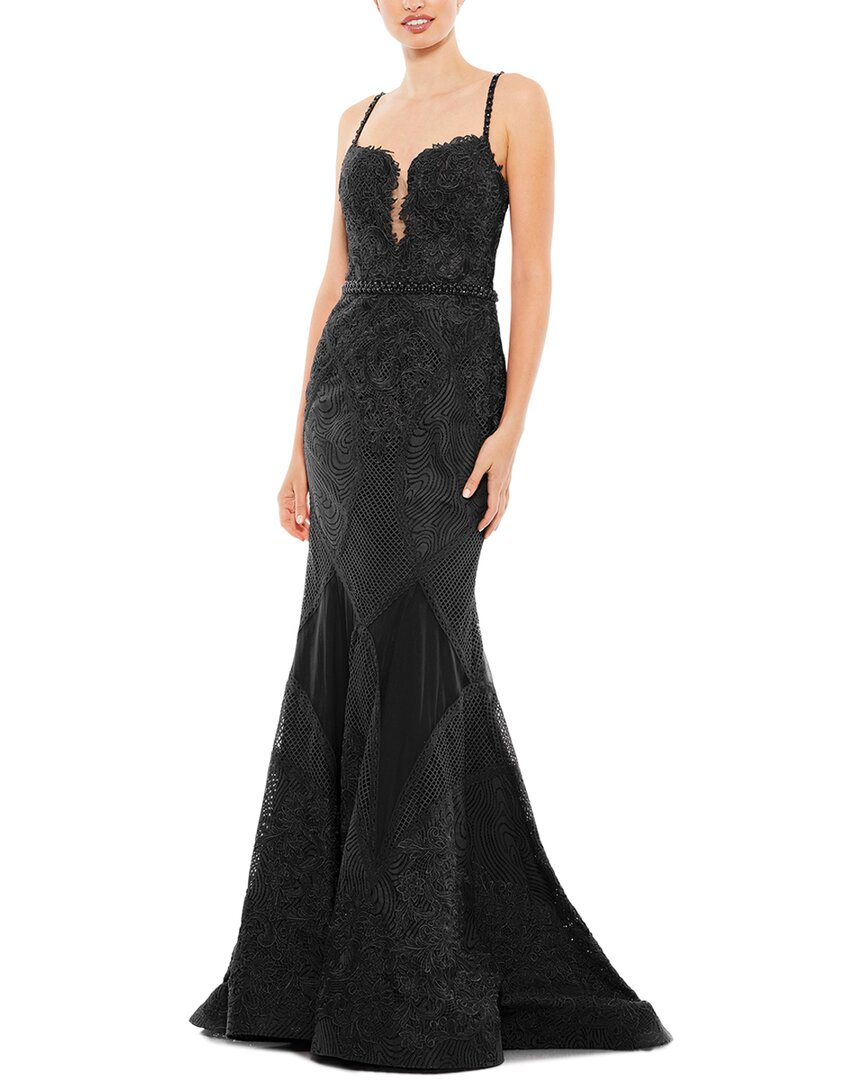 Mac Duggal Embroidered Plunge Neck Trumpet Gown