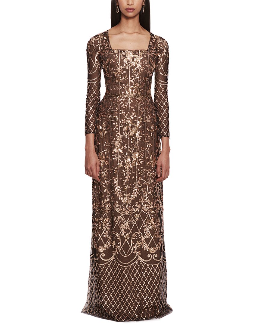 Marchesa Notte Sequin Lattice Dress