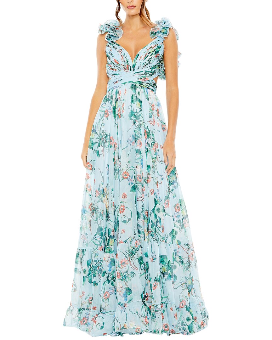 Mac Duggal Chiffon Cut-out Lace-up Back Gowm In Blue