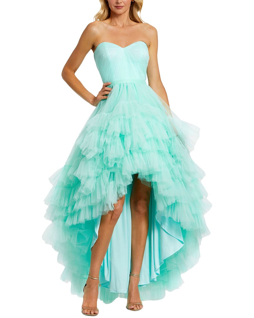 Mac Duggal Strapless Ruched Sweetheart Ruffle High