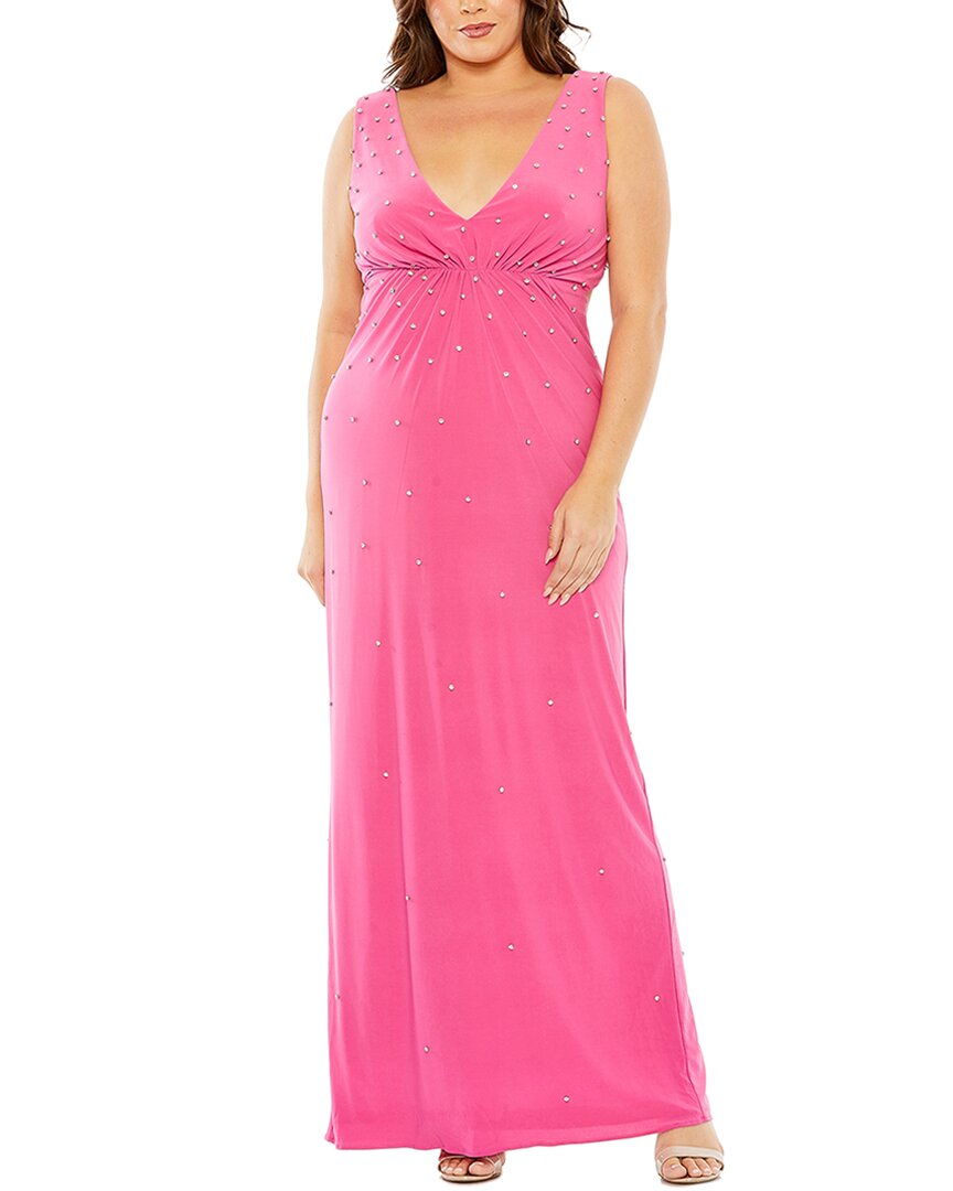 Mac Duggal Rhinestone Embellished Open Back Jersey Plus Size Gown