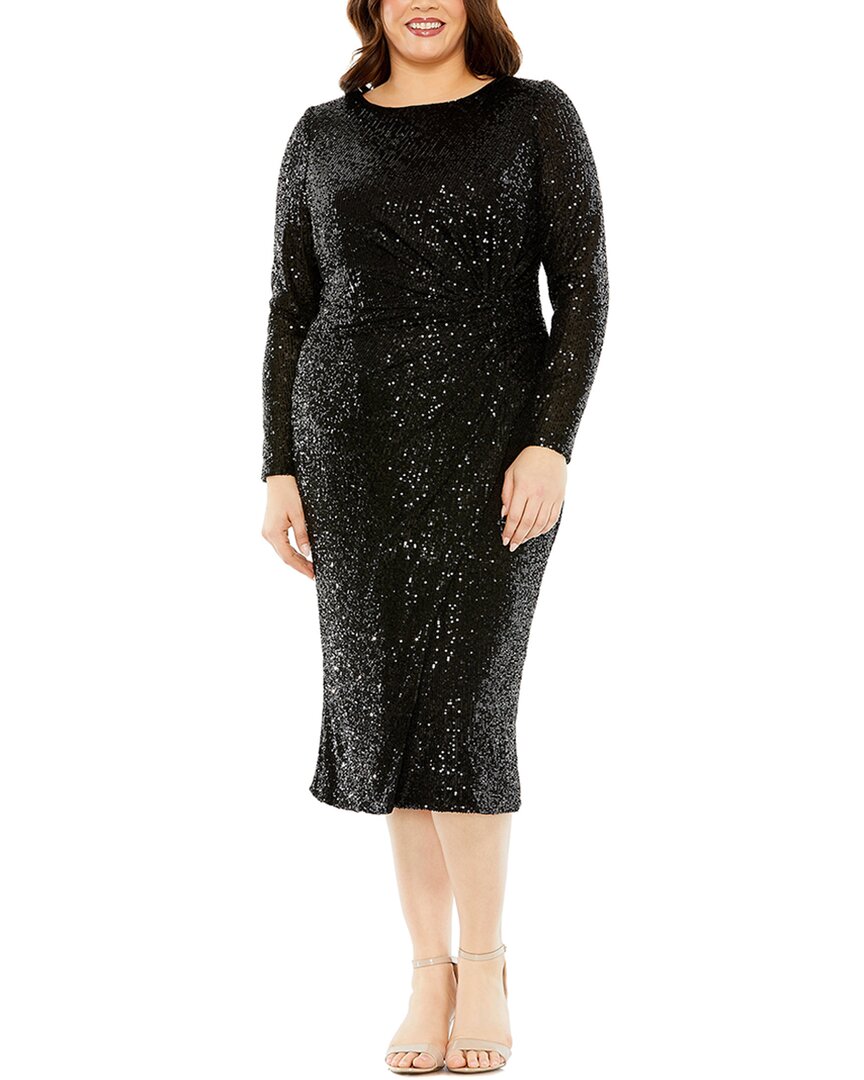 Mac Duggal Sequin Gathered Waist Midi Dress