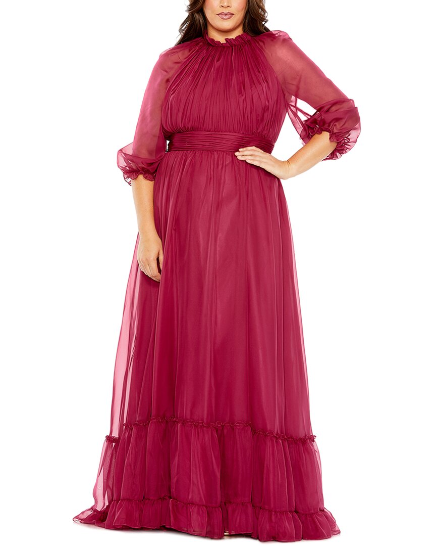 Mac Duggal Puff Sleeve Tiered A-line Dress