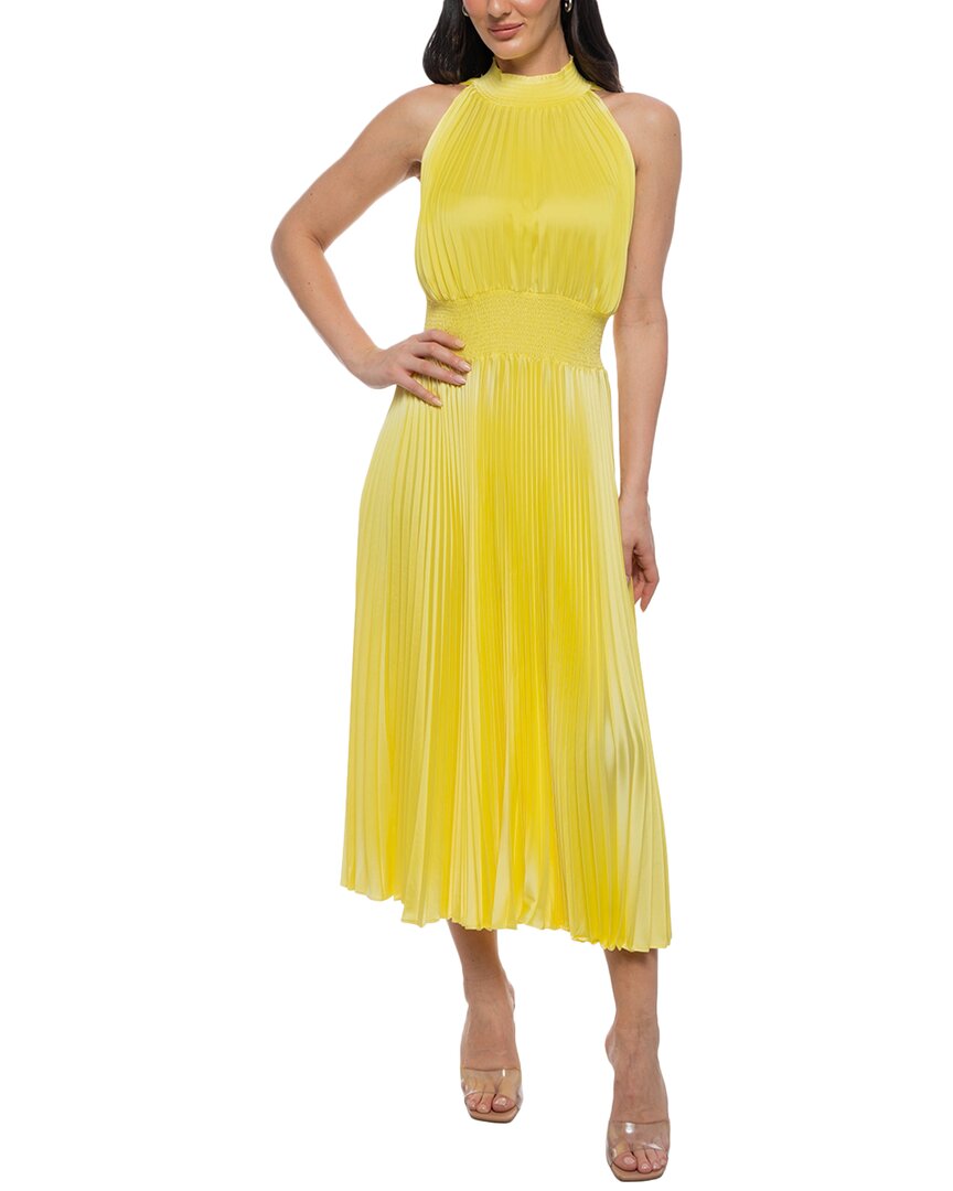 Marina Pleated Midi Dress In Yellow