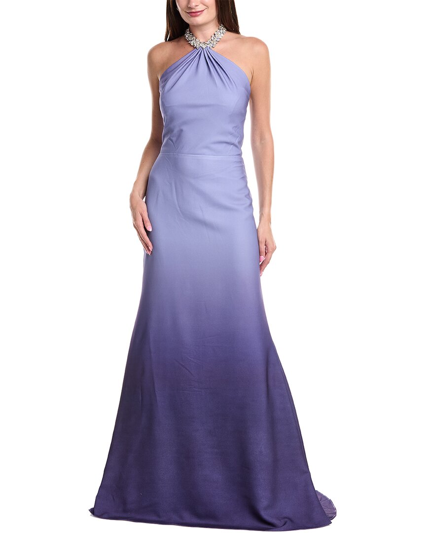 Rene Ruiz Halter Neck Column Ombre Crepe Gown