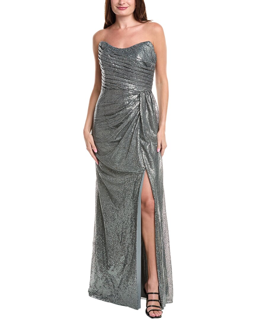 Rene Ruiz Strapless Draped Sequin Gown
