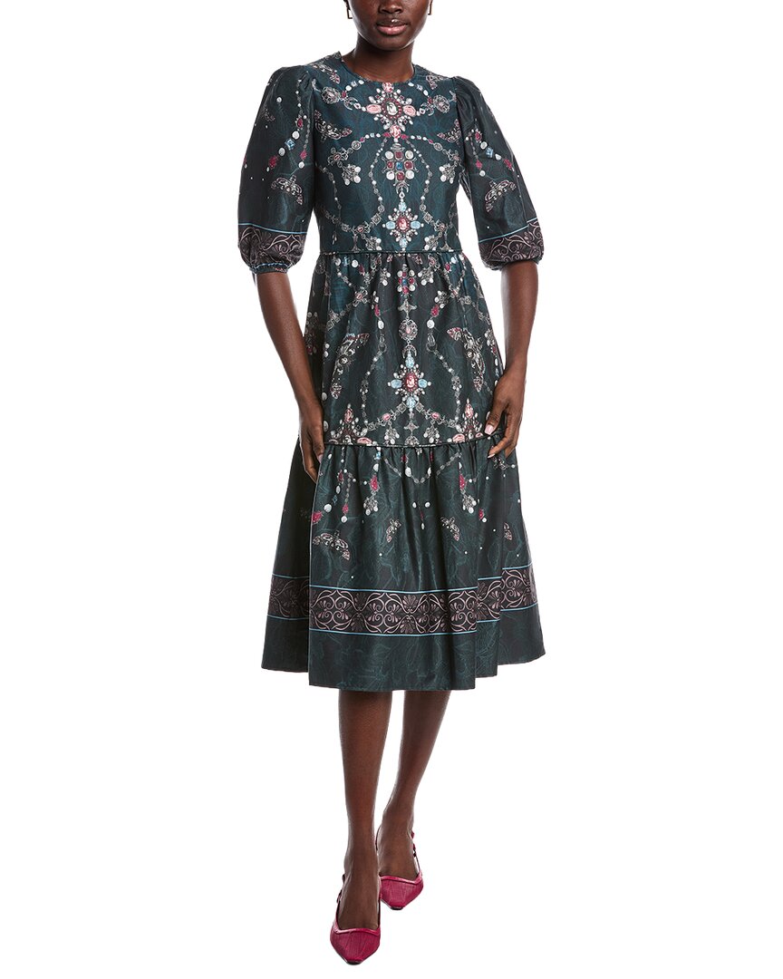 Marchesa Notte Midi A-line Dress In Green