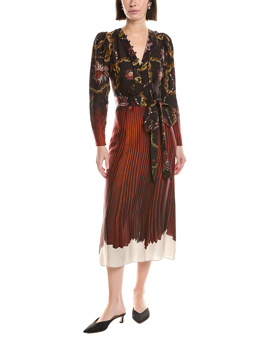 Marchesa Notte Printed Georgette Midi Dress In Orange