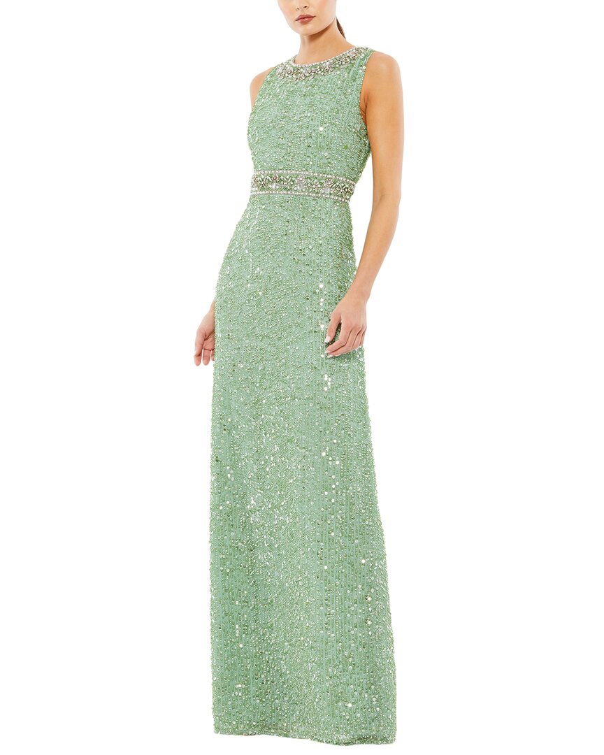 Mac Duggal Sequin Embellished Full Length Column Gown In Green