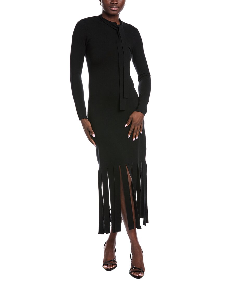 Teri Jon By Rickie Freeman Knitted Wool-blend Gown In Black