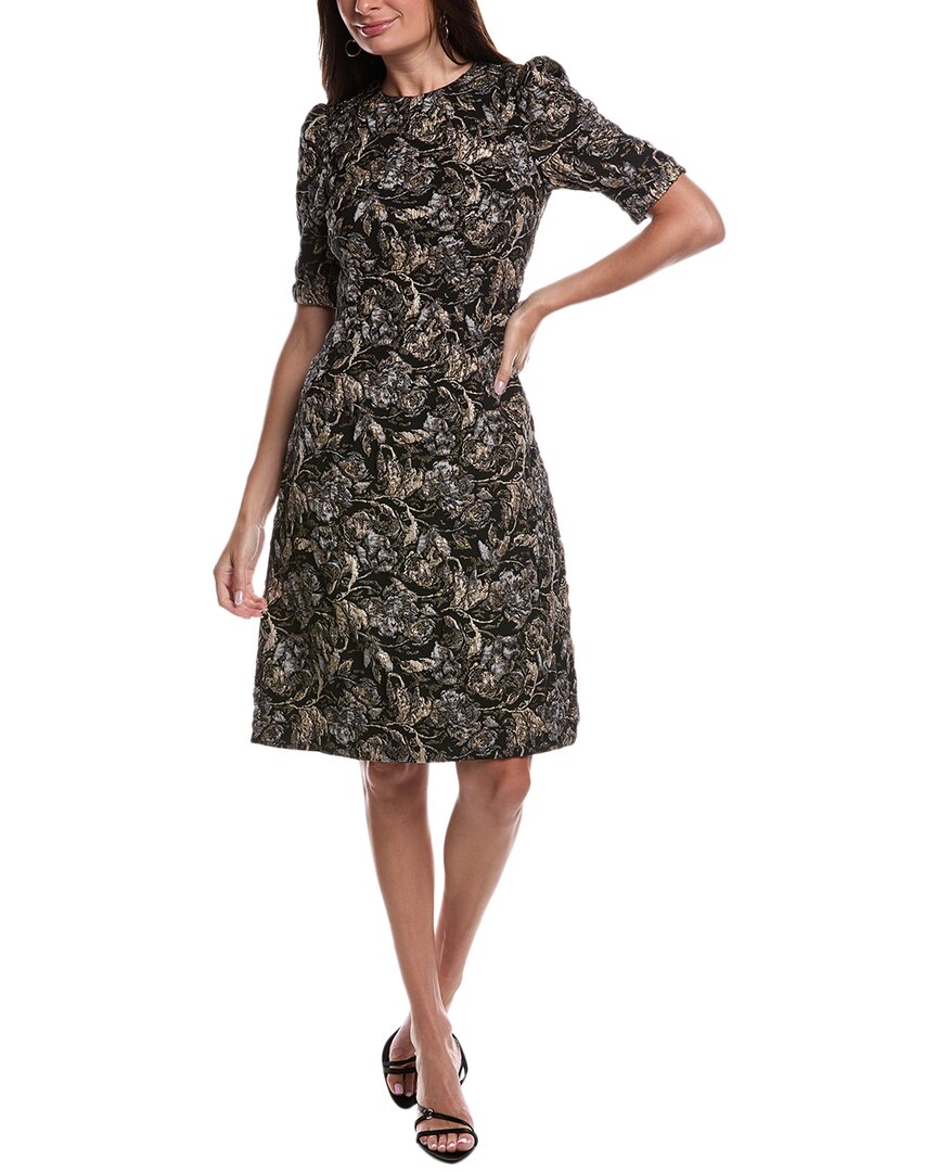 Teri Jon By Rickie Freeman Metallic Jacquard Dress In Black