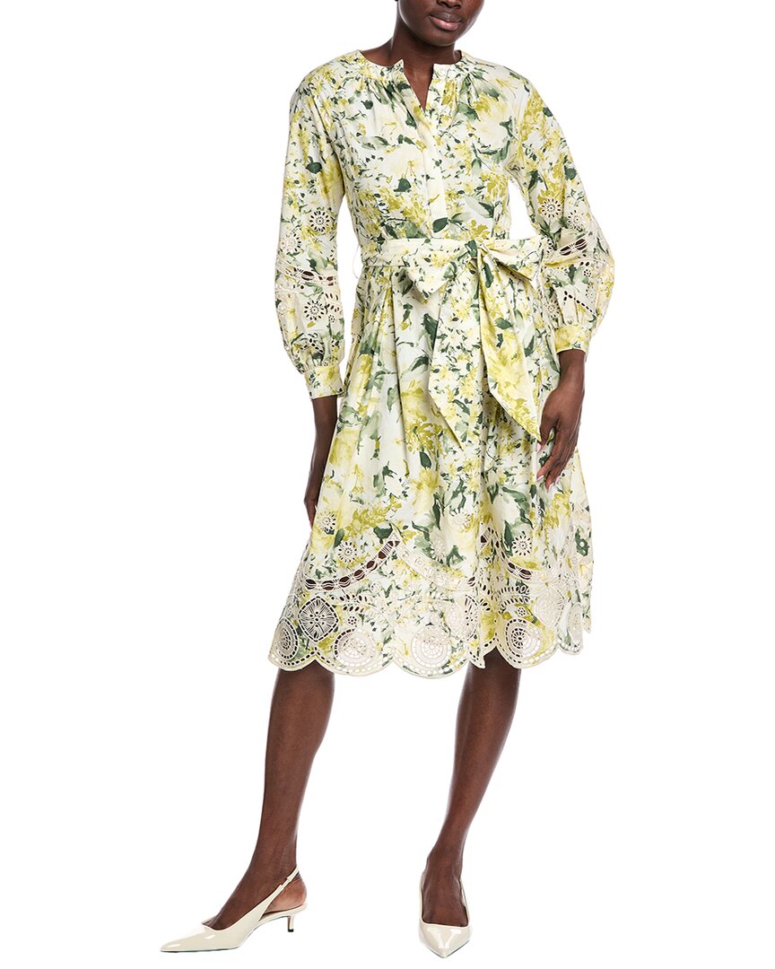 Teri Jon By Rickie Freeman Eyelet-trim Midi Dress In White