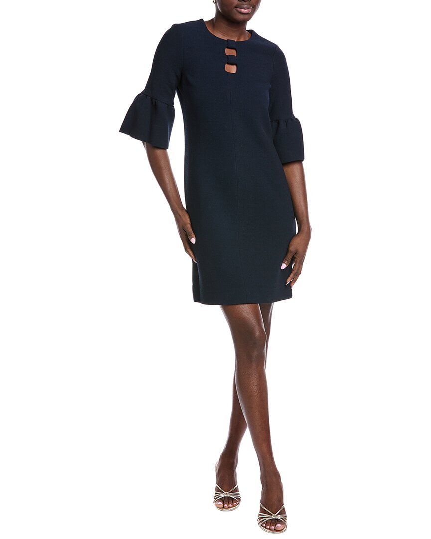 Teri Jon By Rickie Freeman Keyhole Flounce Wool Sheath Dress In Blue
