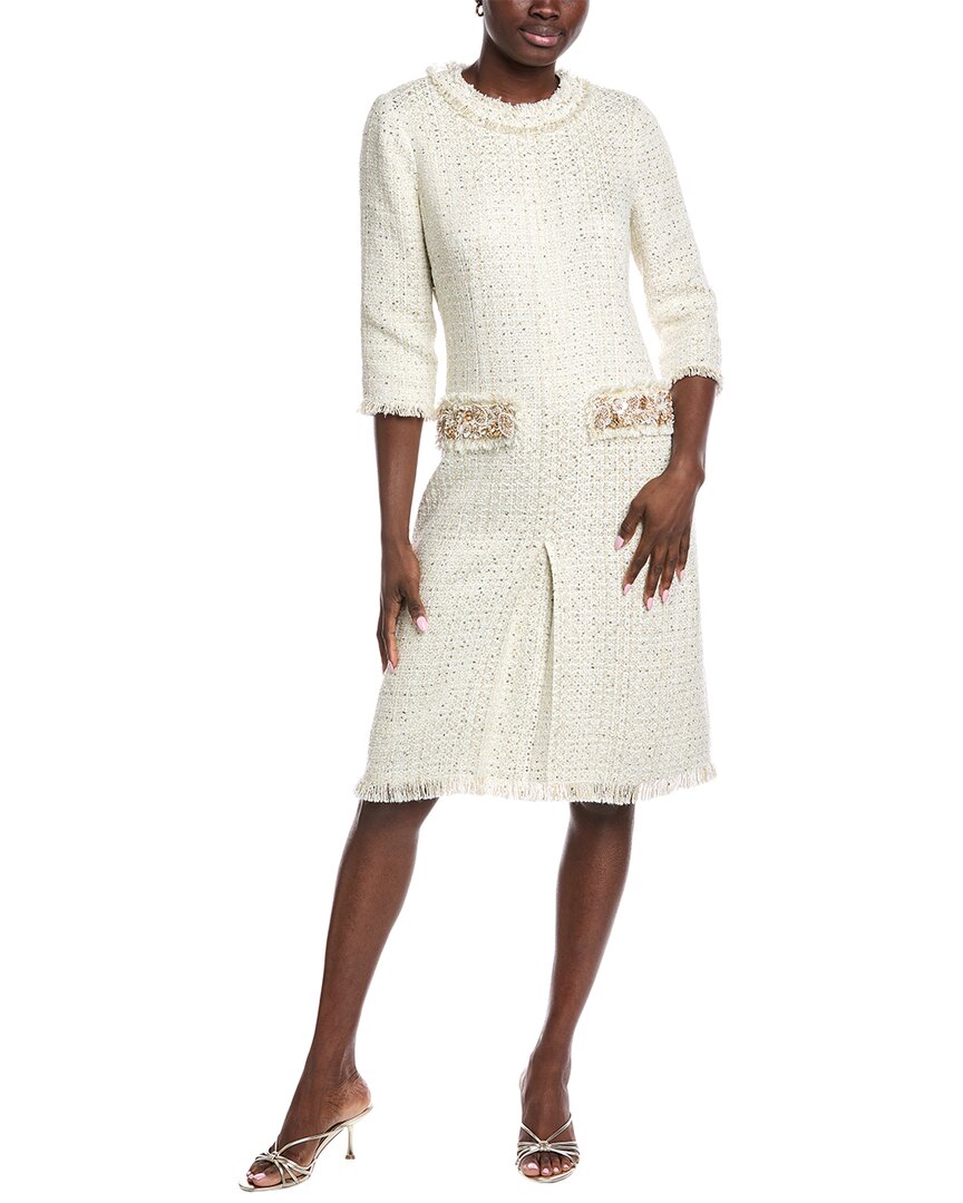 Teri Jon By Rickie Freeman Boucle Bead Midi Dress In White