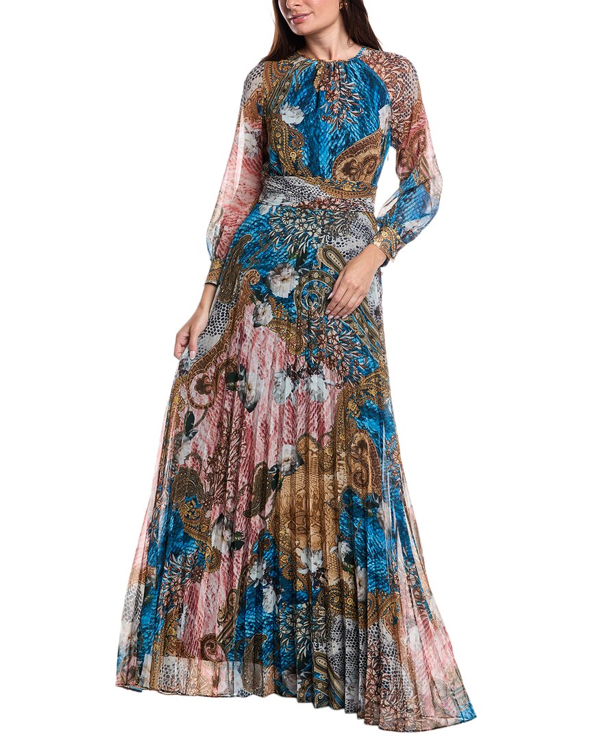 Teri Jon By Rickie Freeman Chiffon Paisley Print Gown In Blue