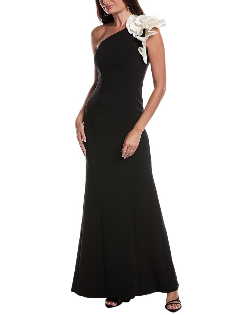 Teri Jon By Rickie Freeman Crepe One-shoulder Gown In Black