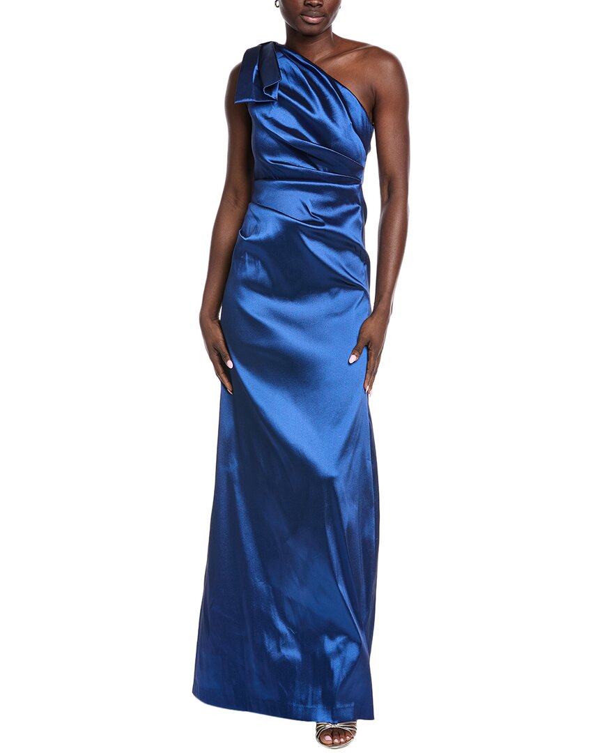 Teri Jon By Rickie Freeman One Shoulder Gown In Blue