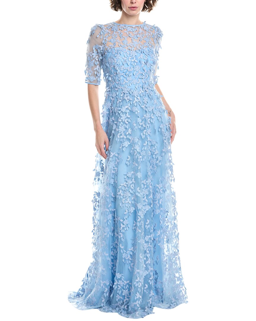 Teri Jon By Rickie Freeman Tulle A-line Gown In Blue