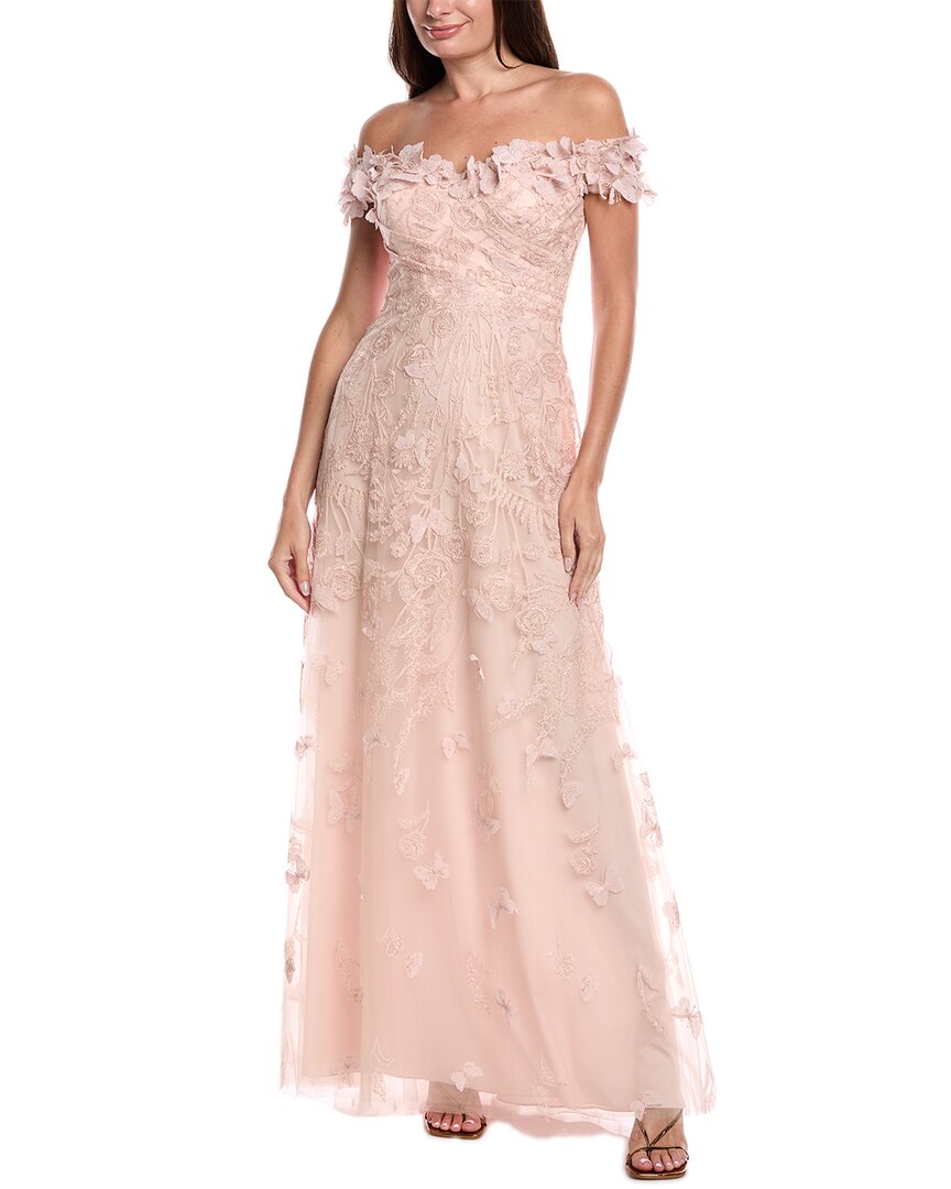 Teri Jon By Rickie Freeman Butterfly Applique Gown In Pink