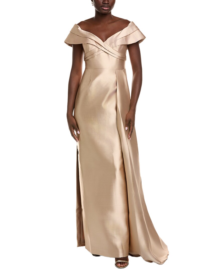 Rene Ruiz Draped Mikado Gown In Brown
