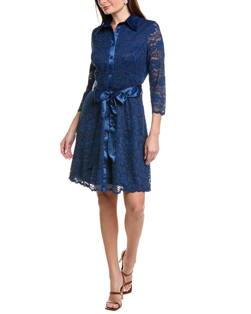 Rene Ruiz Lace Shirtdress In Blue