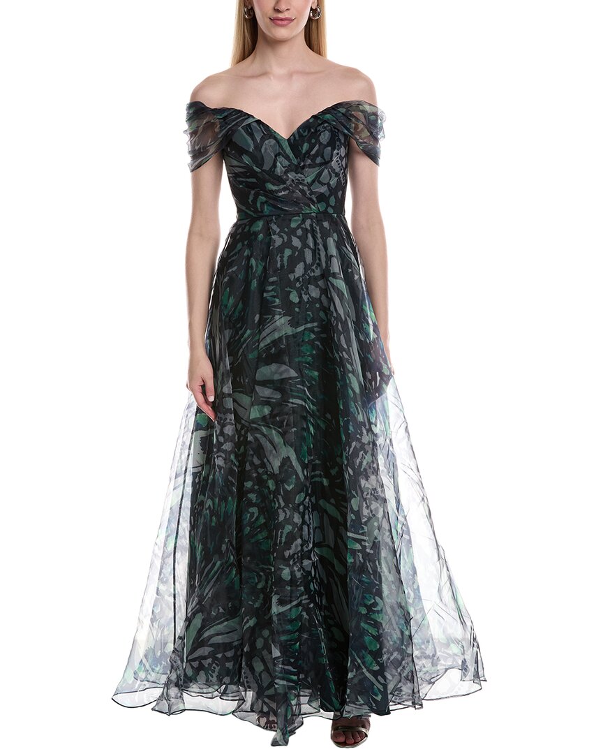 Rene Ruiz Draped A-line Printed Organza Gown In Multi