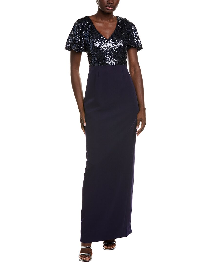 Rene Ruiz Sequin Column Gown In Blue
